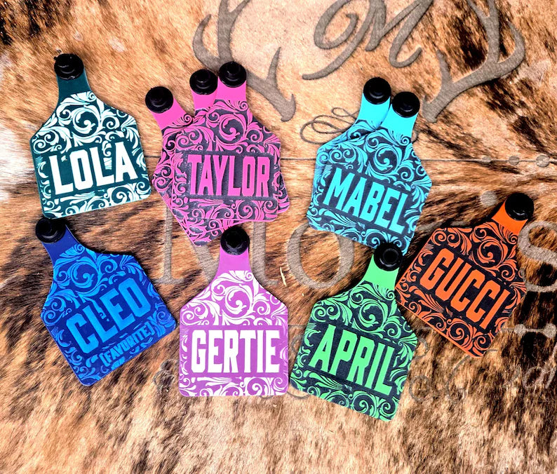 Custom Engraved Ritchey Livestock Ear Tags – Ribbon, Small, Medium & Large