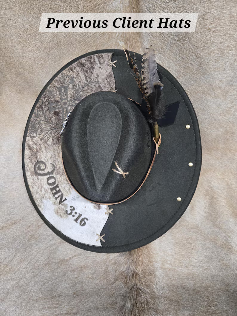 Custom Fedora Hat with Cowhide Brim – Western Boho Style